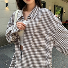 特批P36无差价2025春港风小格子长袖衬衫中性时尚宽松衬衣男C5455，男装衬衫，电商A001-1