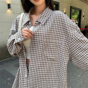 特批P36无差价2025春港风小格子长袖衬衫中性时尚宽松衬衣男C5455图片