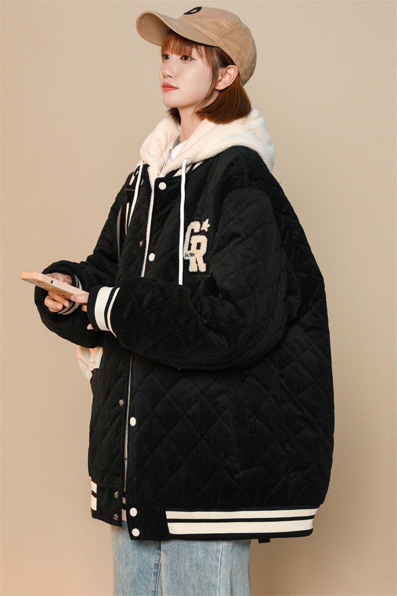 冬款中性风毛巾绣棉服假两件连帽纯色外套男士8135-P140控价178,男装棉衣,电商A441-1