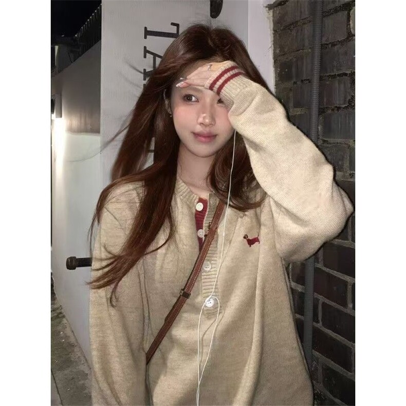 网图！现货，小狗刺绣亨利领针织衫男女宽松套头毛衣Y148特价P53图片