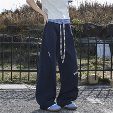 美式速干直筒裤子男夏季运动户外腊肠狗刺绣宽松阔腿垂感休闲长裤，男装休闲裤，电商D205