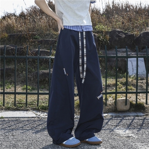 美式速干直筒裤子男夏季运动户外腊肠狗刺绣宽松阔腿垂感休闲长裤图片