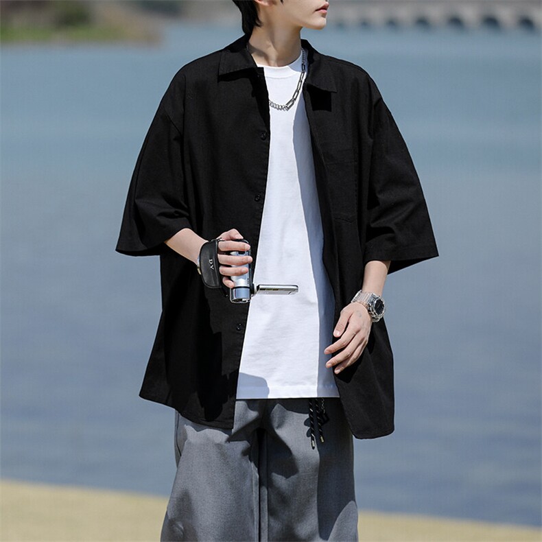 8XL-M亚麻短袖衬衫男夏薄款宽松休闲百搭大码半袖衬衣DC28002P50,男装衬衫,电商B312