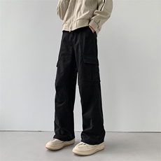 2025秋冬三色高级感褶皱工装裤男款潮直筒宽松休闲长裤子LY528，男装休闲裤，电商B381-2