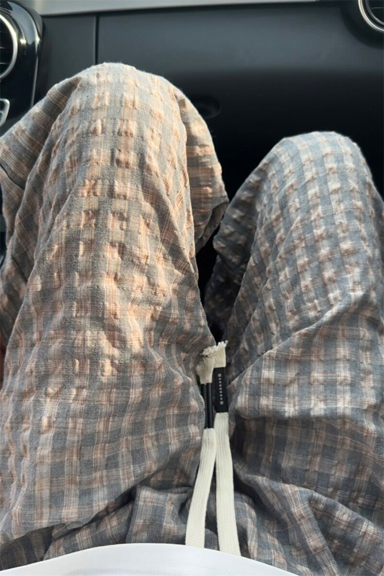 特批P35无差价夏季格子泡泡纱轻薄休闲纹理感大码休闲裤男K5936,男装休闲裤,电商A001-1