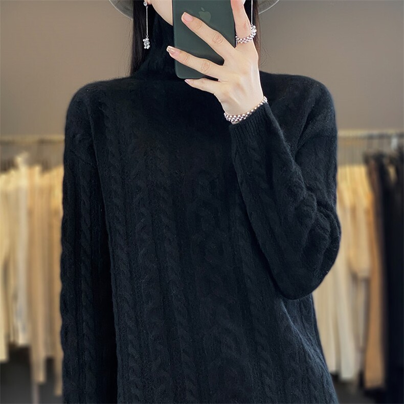 复古麻花羊毛衫女士高领加厚女毛衣24秋冬新款保暖羊绒打底衫图片