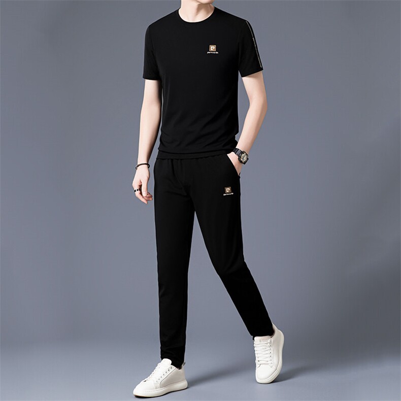 HP5079夏季新款男士运动休闲套装二件套圆领刺绣男装速干百搭短袖,男装休闲套装,电商B360