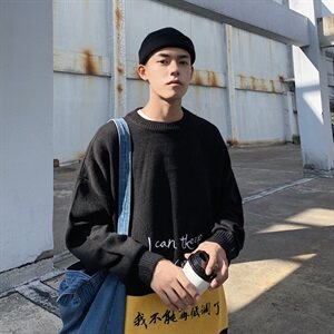 秋冬季港风外穿针织衫羊毛衫男 圆领绣花毛衣 内搭线衣M26图片