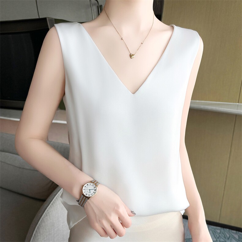 醋酸缎面吊带背心女V领外穿夏季款宽松上衣洗澡内搭蚕丝垂感上衣，女装背心吊带，九戎
