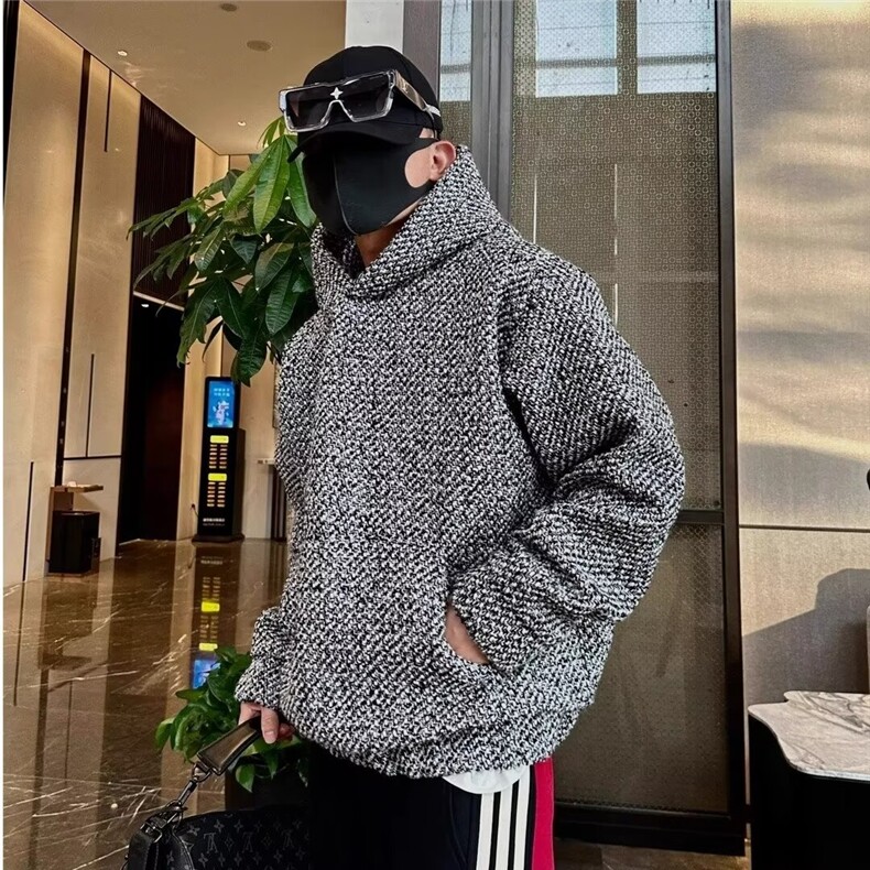 小众粗花呢编织连帽卫衣男春秋季港风宽松休闲小香风帽衫WY55,男装卫衣,星座1116A（原606A-3）