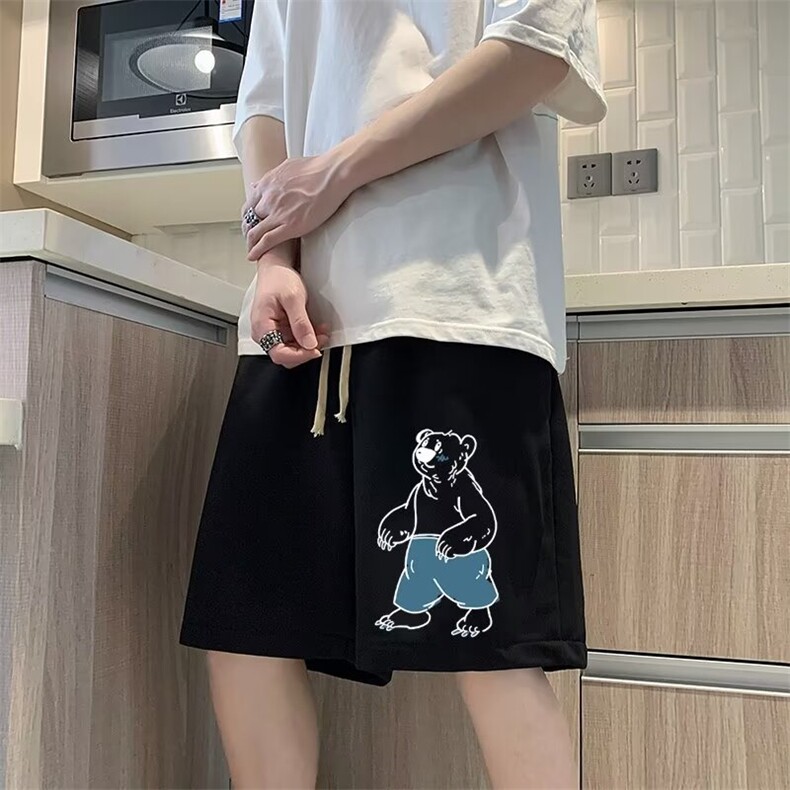 夏季华夫格仿棉男款短裤卡通印花休闲五分裤宽松大码中裤DK40,男装牛仔裤,星座1013