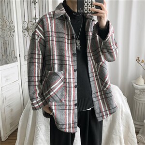 F03-P70现货秋冬港风时尚格子男士中长款大衣宽松毛呢子风衣外套,男装风衣,星座1008-2