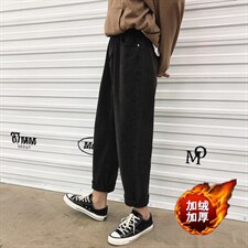 加绒加厚秋冬宽松港风男士黑色休闲直筒牛仔裤k901-p35加绒P45，男装牛仔裤，星座1008-2