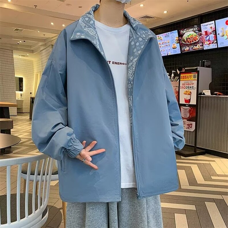 港风秋款男双面穿夹克衫腰果印花涂鸦立领外套JK2261P45,男装夹克,星座1013-1