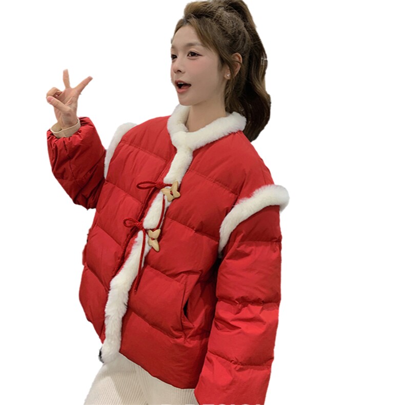 红色新中式新年羽绒服女冬季2025新款小个子高级感学院风奶乎乎,女装羽绒服,艾米莉亚