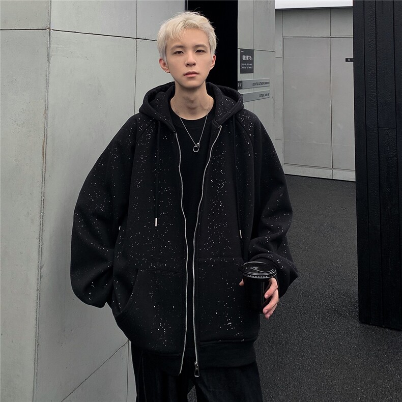 2025新款复古美式满天星开衫连帽卫衣JK90-P78,男装卫衣,电商C307A