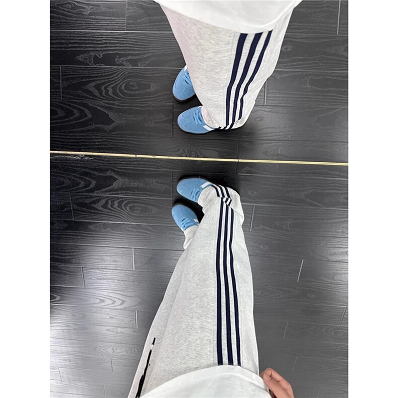 白花灰三条杠卫裤男款秋季美式cleanfit潮牌阔腿裤户外运动长裤子,男装休闲裤,星座506A