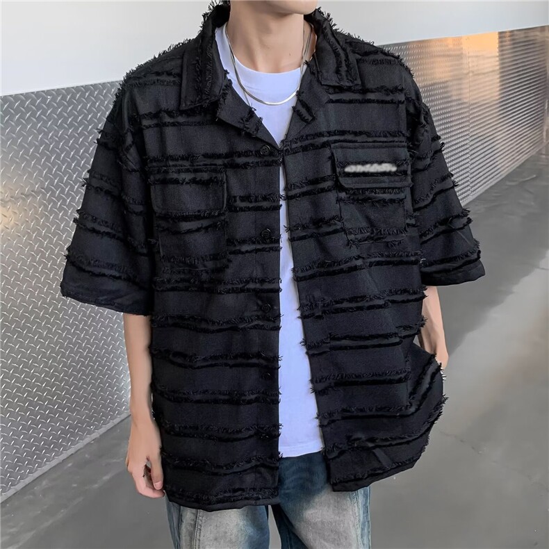 美式潮牌设计感短袖衬衫男小香风情侣宽松休闲上衣开衫C20366-p35图片