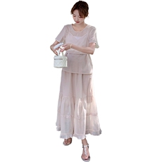 高端时尚套装裙女2025夏季新款洋气宽松系带收腰小衫吊带裙套装，女装套装/套裙，幸运星