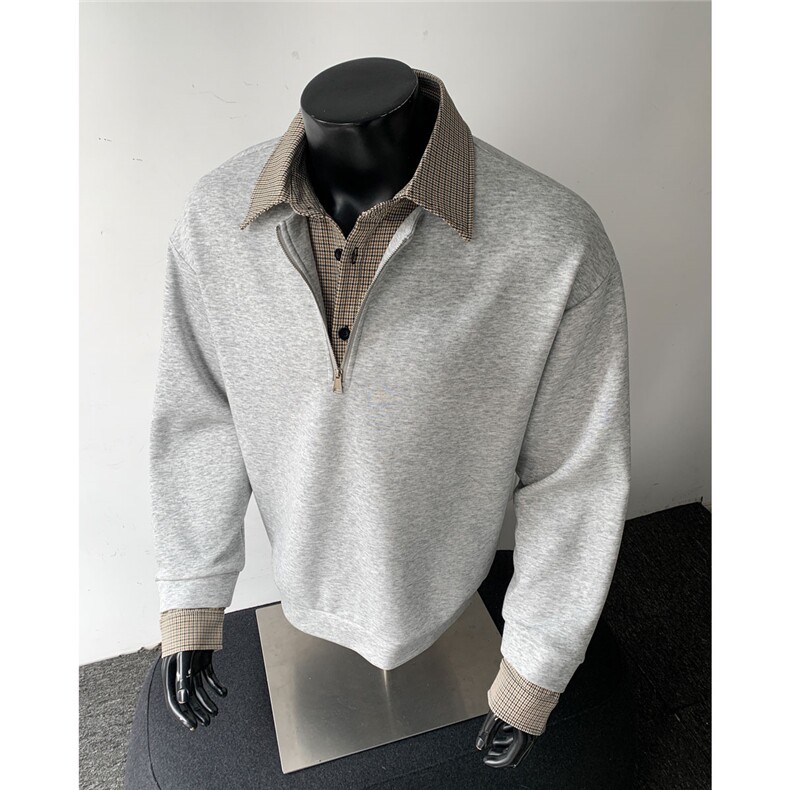 2026年春季新款百搭潮流美式长袖T恤男拼接假两件卫衣C26008-TP48，男装T恤，电商C213(原B265)