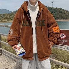 潮潮拉链情侣连帽外套男冬季羊羔绒加厚保暖刺绣棉衣W6141-P57，男装棉衣，星座512-2