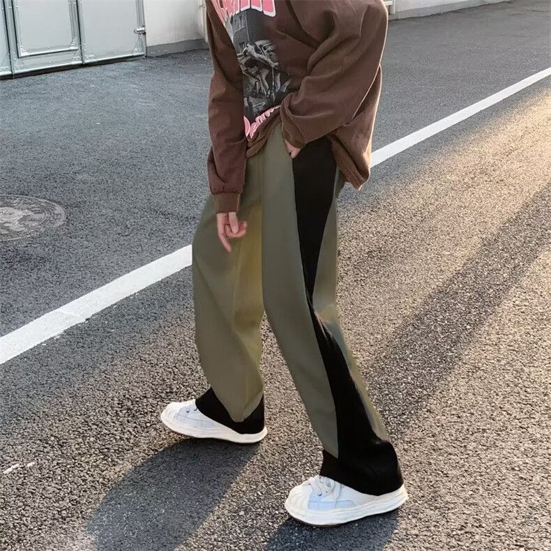 男春夏新款青少年时尚毛呢拼接阔腿裤休闲裤MK53P35图片