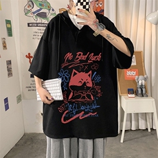 LD54226-P45连帽短袖t恤男大码胖子带帽五分袖中袖，男装T恤，电商A040
