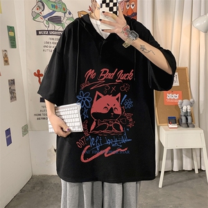 LD54226-P45 连帽短袖t恤男大码胖子带帽五分袖中袖图片
