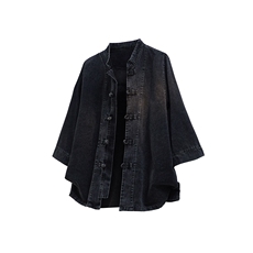 夏季牛仔七分袖衬衫盘扣立领上衣宽松大码男休闲CS2504-P7088，男装衬衫，电商A008