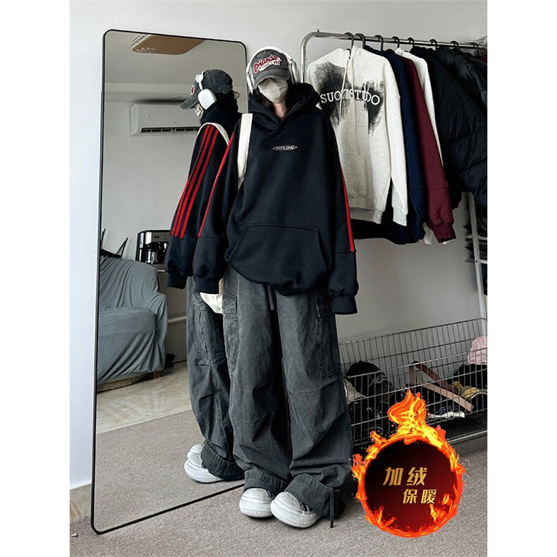 抖音得物供货提供视频秋冬重磅美式宽松织带连帽卫衣2309,男装卫衣,电商A486