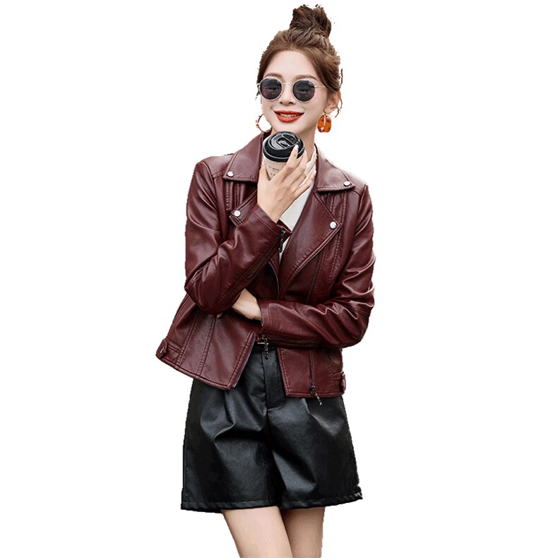 海宁皮衣女2024秋冬修身仿绵羊皮女士短款皮夹克小个子气质皮外套,女装皮衣,潮流依族