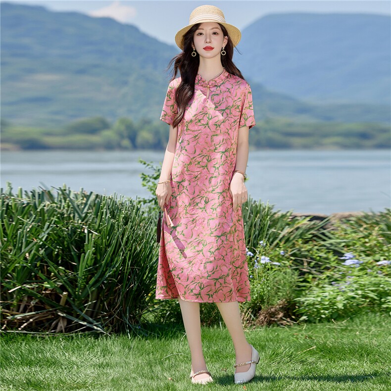 2878时尚复古盘扣印花连衣裙,女装连衣裙,罗得堡