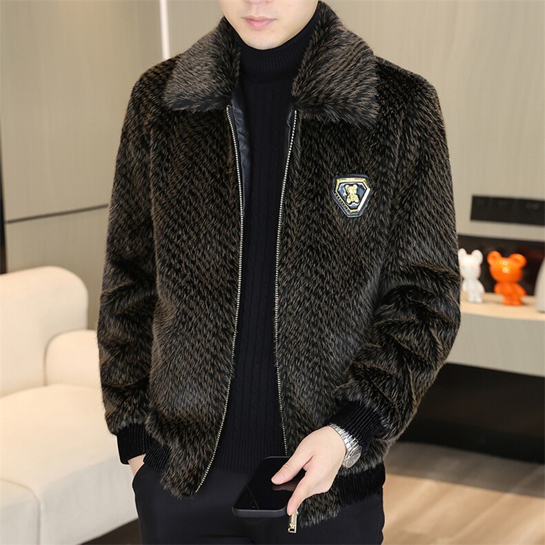 冬季加厚仿水貂绒男士翻领大码毛呢夹克外套X208-P125，男装毛呢大衣，星座310B-3