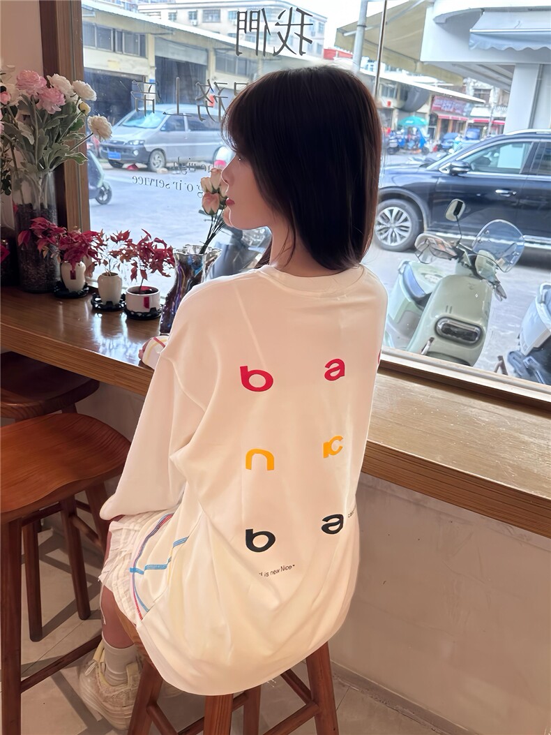 网图美式街头长袖t恤女早秋慵懒风薄款打底衫宽松休闲上衣特P33,男装T恤,电商C306-1