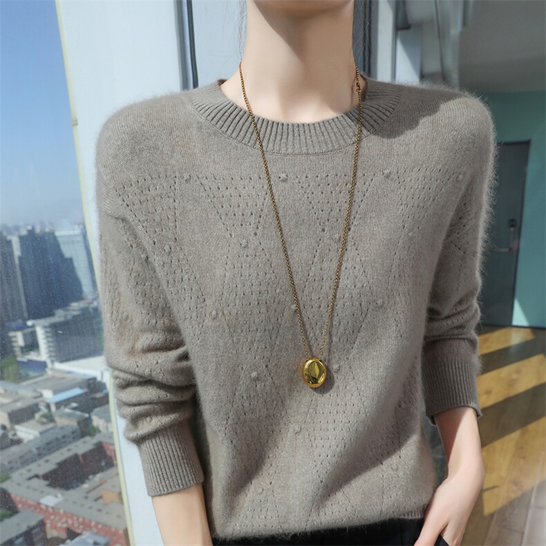2025秋冬百搭圆领长袖针织衫，女装针织衫/毛衣，冬贝尔貂绒