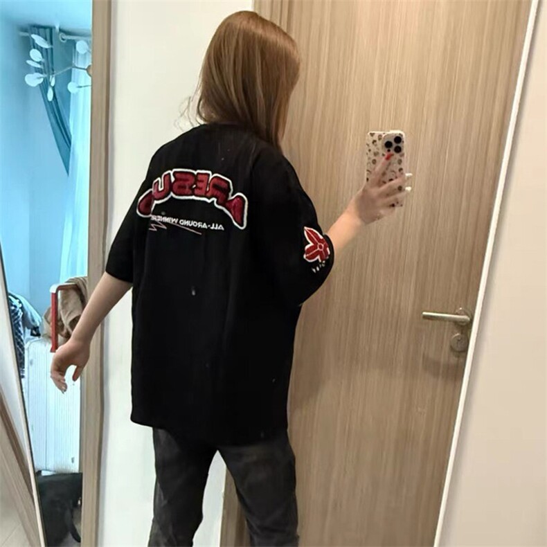 万针全刺绣工艺抖音得物高品质260克重磅纯棉双纱美式高街短袖T恤,男装T恤,电商A486-1