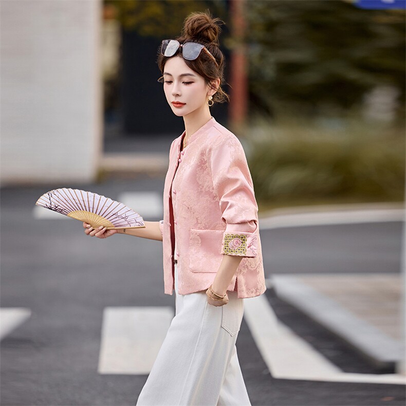 新中式风精美刺绣立领提花外套2523P135,女装短外套,乐衣轩