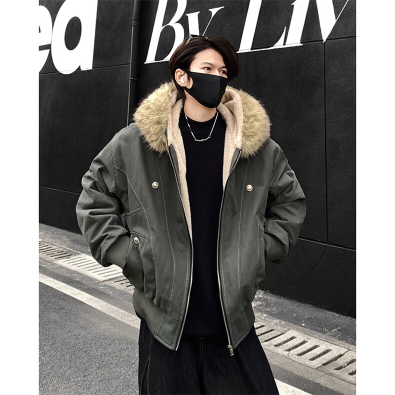 现货重磅boxy短款棉衣座山雕大毛毛领男女棉服水洗工装厚外套,男装棉衣,电商A486