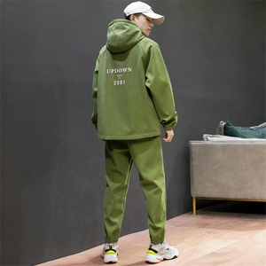 潮牌休闲运动套装男加绒运动服两件套宽松DS596T,极致幻想套装搭配图片