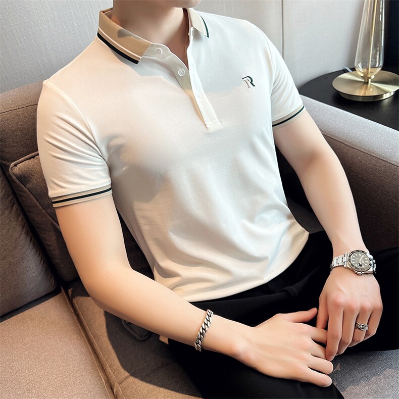 2023夏季翻领短袖Polo衫刺绣大码弹力半袖上衣T062-P35,男装T恤,电商D342