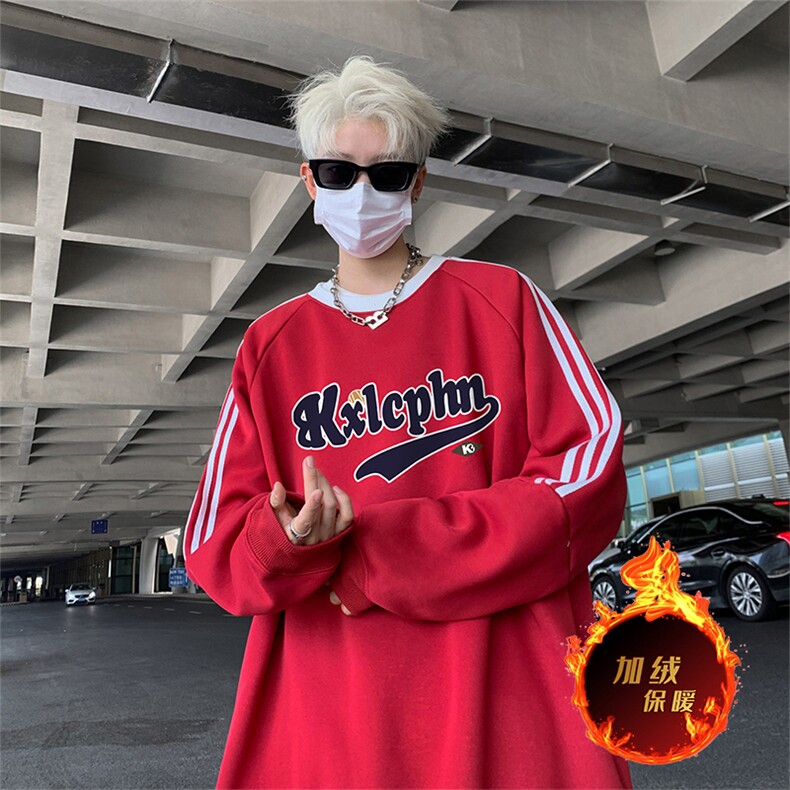 抖音得物供货提供视频秋冬重磅美式宽松织带圆领卫衣0318,男装卫衣,电商A486