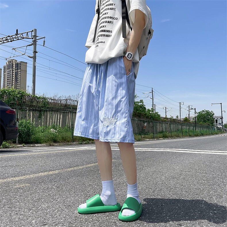 条纹休闲短裤男士韩版潮高街字母刺绣2024夏季ins五分裤K5343-P33图片