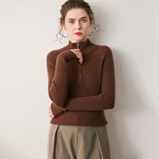 2025年秋季常规款舒适时尚百搭半开拉链套头，女装针织衫/毛衣，宛咚羊绒