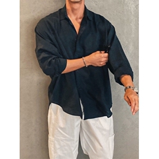 夏季韩版ins透气棉麻衬衫男薄款长袖休闲宽松高级感麻衬衣932P45，男装衬衫，星座710