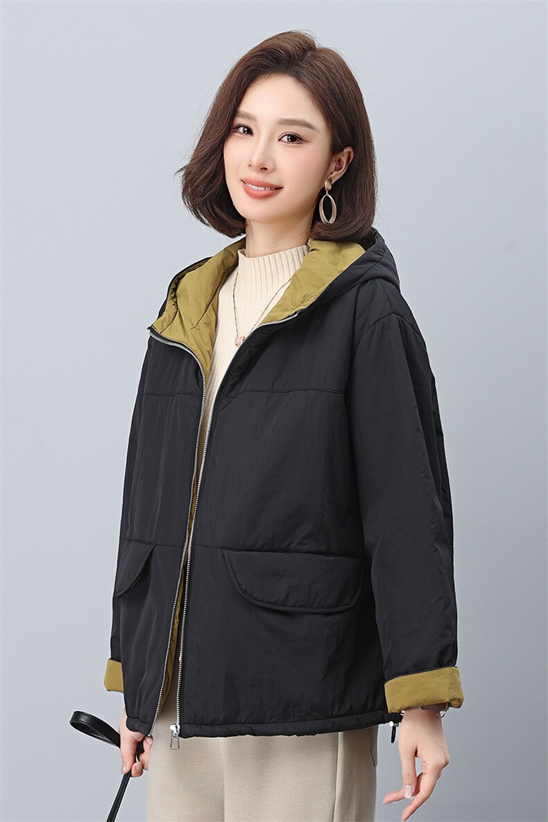 叶笙衣1187拼接撞色连帽加厚短棉衣,女装棉衣/棉服,叶笙衣