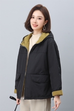 叶笙衣1187拼接撞色连帽加厚短棉衣，女装棉衣/棉服，叶笙衣