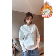 冬季银狐绒亨利领350g重磅华棉长袖T恤男T24555J加绒-特P25控48，男装T恤，电商A001-1