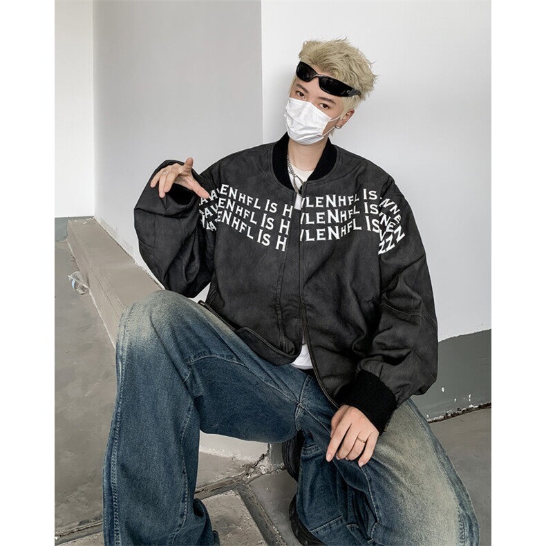 美式高街皮衣男士韩版潮宽松字母2025春季ins百搭外套W6018X-P75，男装皮衣，星座412-3