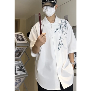 新中式冰丝盘扣衬衫风万针刺绣竹节五分袖衬衣C2319-特P35图片