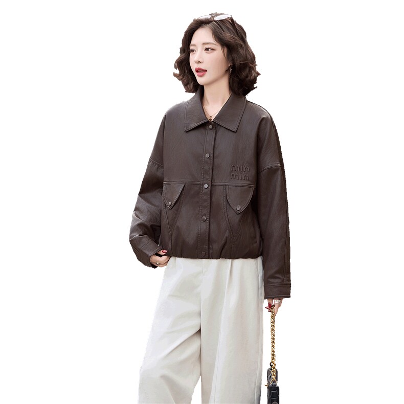 海宁皮衣女短款26年春秋新款皮夹克高级感气质小个子减龄外套,女装皮衣,潮流依族
